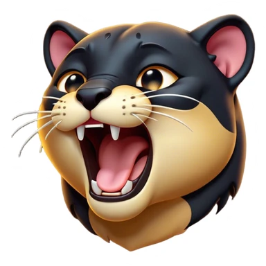 Cinematic Cute Yawning Panther Portrait Emoji, Head tilted slightly with a dramatic, wide-open yawn, showcasing a sleek, shadowy form with drowsy, half-closed eyes and a relaxed, open expression, Simplified yet irresistibly adorable features, highly detailed, glowing with a soft, cozy dark glow, high shine, relaxed yet expressive, stylized with a dash of whimsical elegance, soft glowing outline, capturing the essence of a drowsy yet affectionate jungle guardian that appears ready to stretch out for a nap! sticker