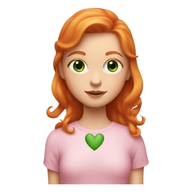 Ginger girl with green eyes and eyeliner inside a pink heart sticker