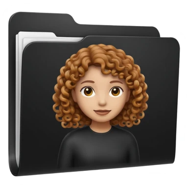 A **simple emoji-style icon** of a **black transparent plastic folder**, sleek and minimal, with **rounded corners**, subtle translucency, soft shading, and a **small logo of a canela-skinned girl with curly hair** on the front.
 sticker