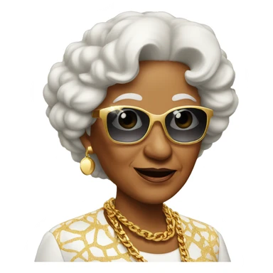 rich grandma in sunglasses with a gold chain sticker