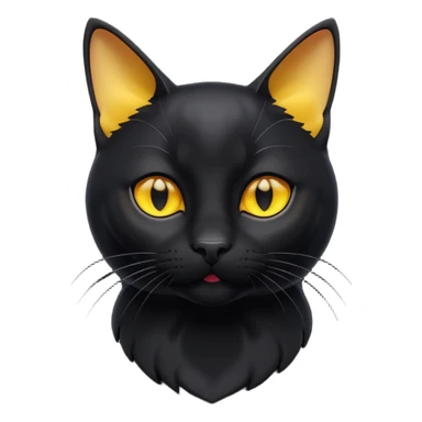 A 3D cartoon jet-black Bombay cat with glossy fur, bright golden eyes, dramatic contrast lighting, Memoji-style cinematic look. full body or half body. sticker