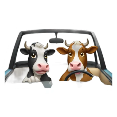 Two cows driving in a car and smoking cigarette sticker