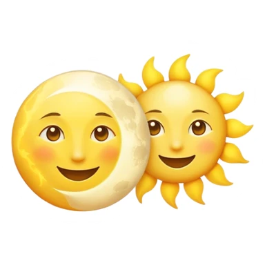a really bright  big sun and a small moon who shines because of it. the sun is bigger and the moon bright too beside it smiling sticker