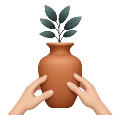 Minimalistic flat vector icon, iOS style, thin black contour on white background. Hands shaping a small clay vase. Clean, no text, no shadow sticker
