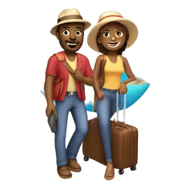 two people one male and one female excited of going on a vacation and thinking of different modes of travel and tickets sticker
