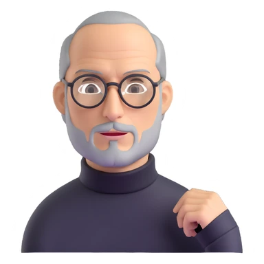 Steve Jobs with black turtleneck, round glasses, beard sticker