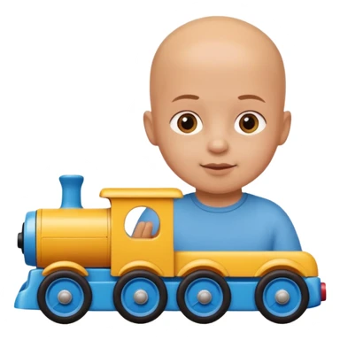 bald child playing with both toy cars and trains sticker