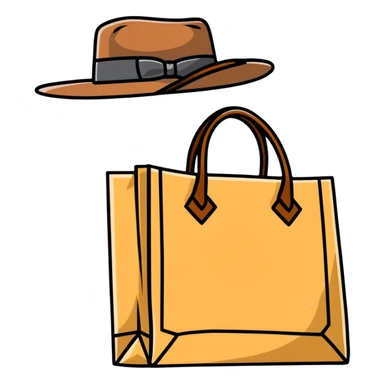 shopping bag with an Indiana Jones hat on top sticker