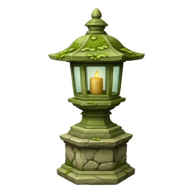 Stone Lantern – Carved lantern on pedestal, moss-covered. sticker