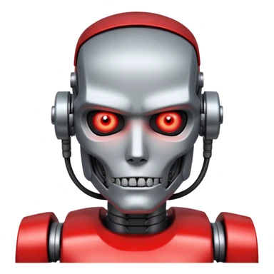 half-human half-Terminator face, one glowing red eye on the robot side, neutral expression, no text sticker