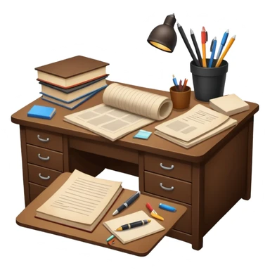 Messy Desk with books and pens sticker