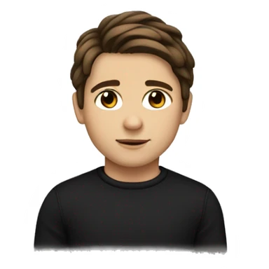 boy with a middle part flow hairstyle, brown hair and a black sweater, brown eyes and white skin sticker