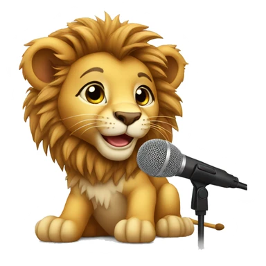 Baby lion in audio studio with microphone sticker