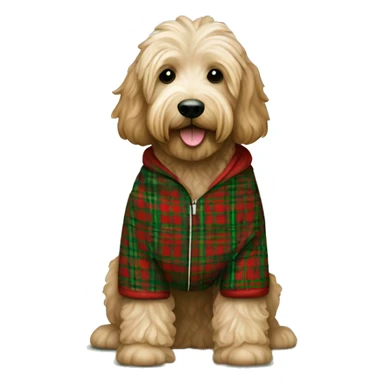 Labradoodle in a white green and red tartan onesie sticker