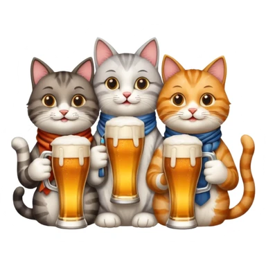 four happy cats drinking beers together with frothy beer glasses sticker