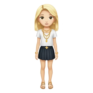Full body white teenage girl with blonde hair, choni style with gold jewelry sticker