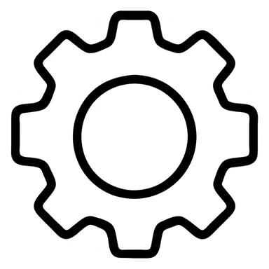 black and white outline icon of a spur gear, bold lines, modern outline sticker