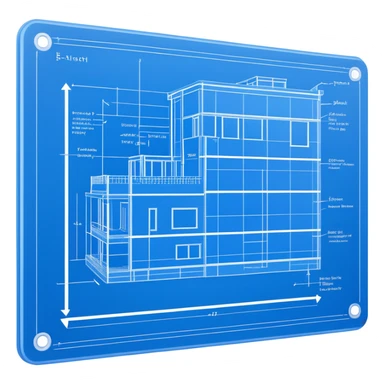 blue blueprint plan with white lines, side view sticker