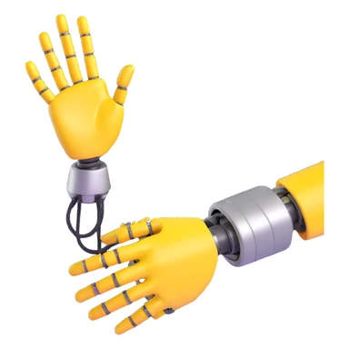 Human hand shaking robot hand, yellow human hand and metallic robot hand sticker