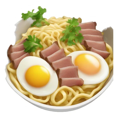 bowl of noodles with eggs and pork beef sticker