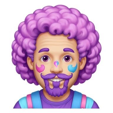 very colorful puffy violet curly haired man just beard  no mustache made out of cotton candy wearing teeth-braces and excessive face tattoos just face  sticker