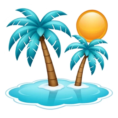 Minimalist sun and palm tree outline icon, thin contour, monoline vector, premium tropical travel emoji, aqua teal and ice blue, transparent background, 512x512 sticker
