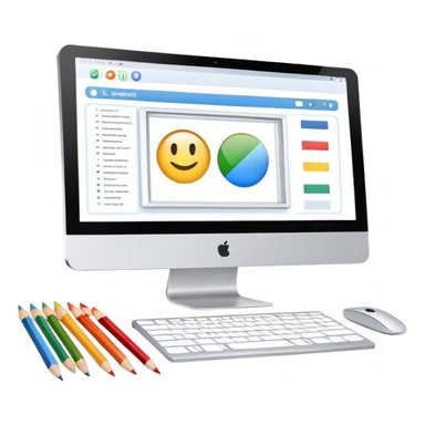 Modern icon for Web Design: a computer screen displaying a website layout, HTML code, and design tools like a pencil and color palette. Transparent background. sticker