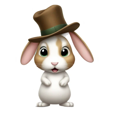 rabbit stands on two legs with a hat sticker