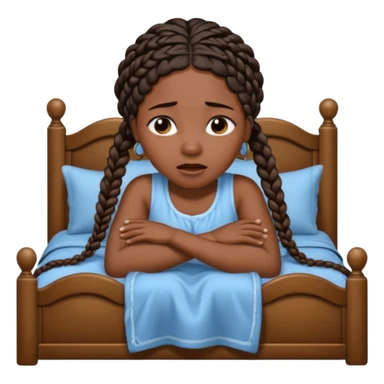 Black woman with braids in a big king size bed on one side by herself crying sticker