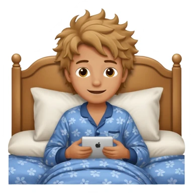 emoji- of a smiley boy waking up in bed sticker