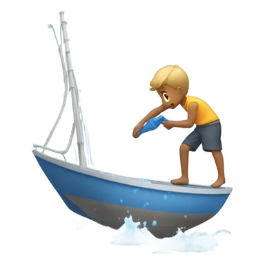boy pouring water from a hose onto a sailboat sticker