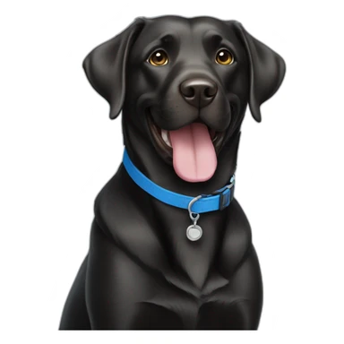 Happy Black Labrador with blue collar sticker