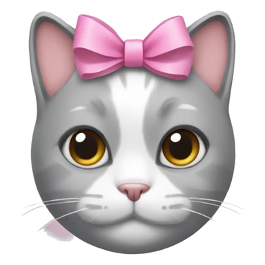 Grey and white cat with a pink bow on it  sticker