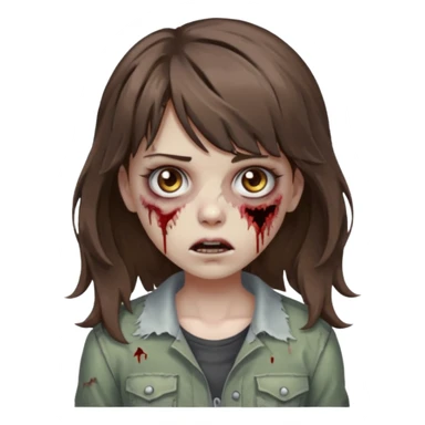 Uma menina zombie com um cabelo ondulado médio, com a franja pro lado esquerdo, o cabelo com cor castanho  sticker