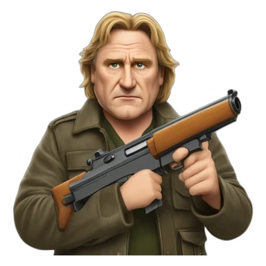 Gérard Depardieu with a rifle sticker