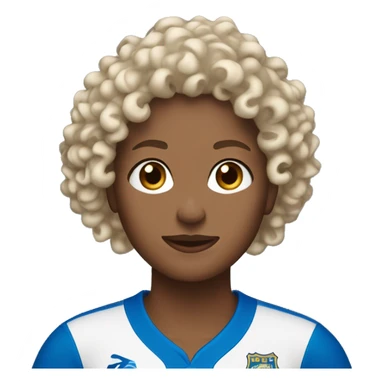 brown with blonde highlights curly haired woman with blue eyes in Wave FC jersey sticker