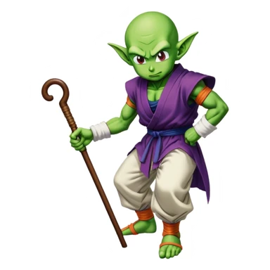 Piccolo from Dragon Ball hunched over using a cane sticker