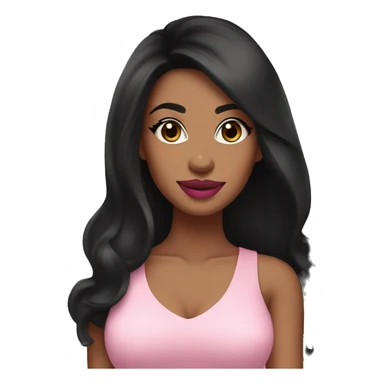 Pretty esthetician with long black hair and pink top tan skin pretty eyes and pink lipstick sticker