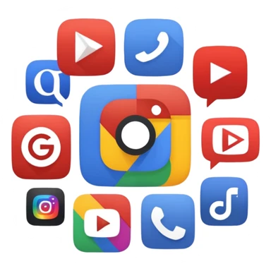 Make a image of Google app logo in the middle while other apps like Youtube, Netflix, TikTok, Instragram, And Facebook is circling it. Don't add date or time please sticker