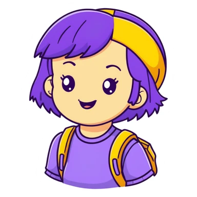 A cute girl with purple hair and a cheerful expression sticker