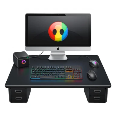 rgb gaming computer on black desk with a black keyboard and mouse sticker