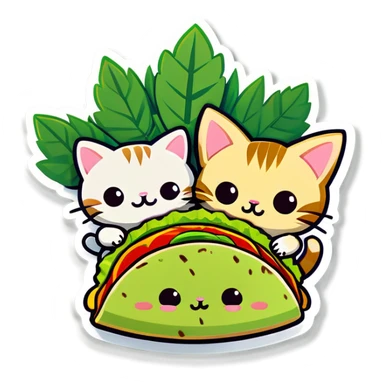 Kawaii Cannabis leaf and kittens eating tacos kawaii style  sticker