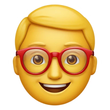 A simple smiling emoji with red frame glasses sticker