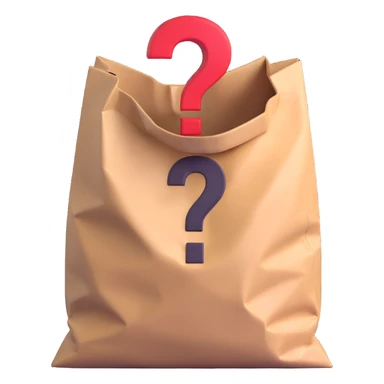 head inside a bag with a question mark sticker