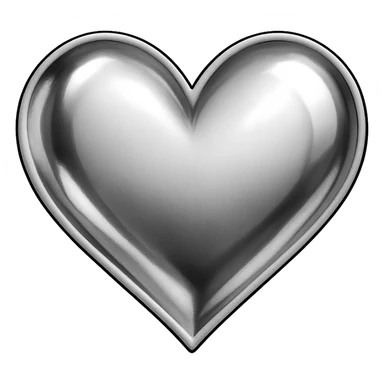 heart with a chrome silver finish, clean digital illustration sticker