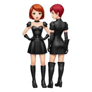 capelli corti di colore rosso, tagliati leggermente sopra le spalle e con una chioma piena e ben curata. Ha la carnagione chiara, Ha lo sguardo serio e sicuro di sé ed una personalità dominante ed un abbigliamento da mistress con guanti e stivali in pelle vestito in latex corto sticker