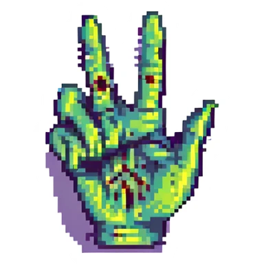 zombie hand making the peace sign, pixel art style sticker