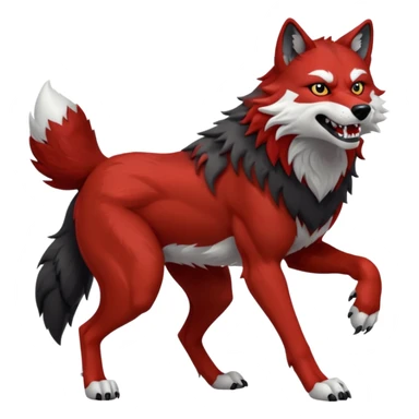 Full body red and black wolf with white accents  sticker