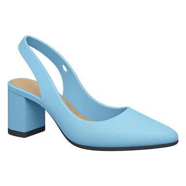 Edit the image to depict a light blue slingback shoe with a slightly flat, very thick heel in the style of Apple emojis. Ensure the background is transparent. sticker