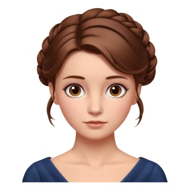 Cinematic Emma Darcy Realistic Portrait, depicted with lifelike skin texture, subtle rosy undertones, and soft natural lighting that enhances the gentle contours of her face. Her intricately detailed brown hair is elegantly styled in an updo, sticker